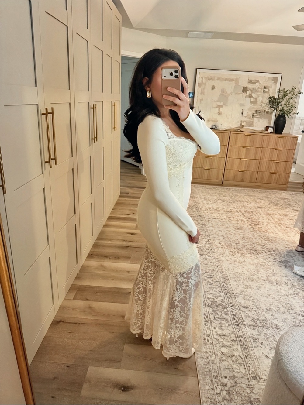 Karen Millen- ivory off white Lace Midi Maxi long sleeve stretchy bandage Dress - Picture 2 of 7